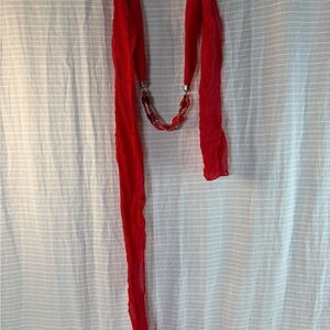 Sassy Jones Malia Turbin Wrap Vibrant Red and Orange Beaded Scarf Necklace